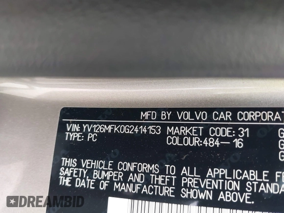2016 Volvo S60 T5 Drive-E Premier with VIN YV126MFK0G2414153, listed as a IAAI auction lot 41931477 with 75,792 mi miles. Bid and sale history available at carsss.com. Image 9.