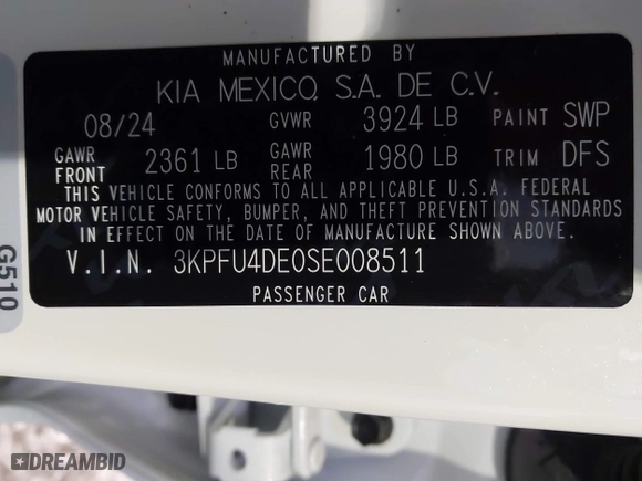 2025 Kia K4 EX with VIN 3KPFU4DE0SE008511, listed as a IAAI auction lot 41757484 with 1,478 mi miles. Bid and sale history available at carsss.com. Image 9.