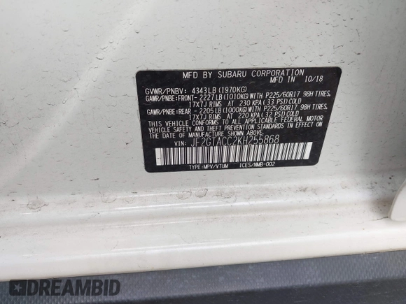 2019 Subaru Crosstrek Premium z VIN JF2GTACC2KH255868, wystawiony jako IAAI lot #42358925 z przebiegiem 65 247 mil mil oraz . Historia ofert i sprzedaży dostępna na DreamBid. Obrazek 9.