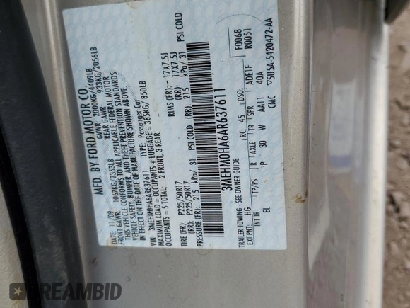 2010 Mercury Milan with VIN 3MEHM0HA6AR637611, listed as a Copart auction lot 69890354 with 23,029 mi miles and Non repairable. Bid and sale history available at DreamBid. Image 12.