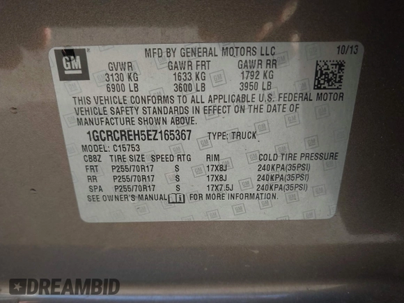 2014 Chevrolet Silverado 1500 LT with VIN 1GCRCREH5EZ165367, listed as a IAAI auction lot 41076729 with 130,425 mi miles and . Bid and sale history available at DreamBid. Image 9.