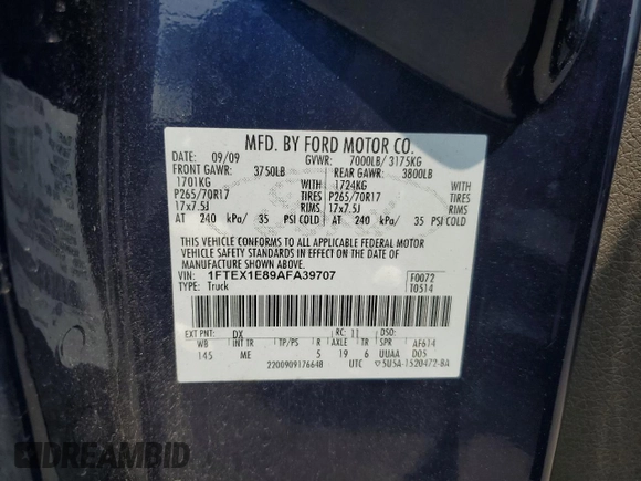 2010 Ford F-150 XL с VIN 1FTEX1E89AFA39707, выставлен на аукционе Copart как лот 60205845 с пробегом 94 224 миль миль и Чистый • Clean title. История ставок и продаж доступна на DreamBid. Изображение 12.