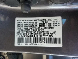 2012 Honda CR-V EX-L with VIN 5J6RM4H7XCL007393, listed as a Copart auction lot 52378715 with 126,002 mi miles and Salvage Title. Bid and sale history available at carsss.com. Image 13.