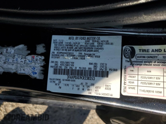 2012 Ford Fusion SEL with VIN 3FAHP0JG9CR238353, listed as a Copart auction lot 48035765 with 144,158 mi miles and Salvage Title. Bid and sale history available at carsss.com. Image 13.