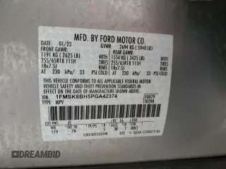 2023 Ford Explorer with VIN 1FMSK8BH5PGA42374, listed as a Copart auction lot 82211334 with 67,243 mi miles and Salvage title. Bid and sale history available at DreamBid. Image 13.