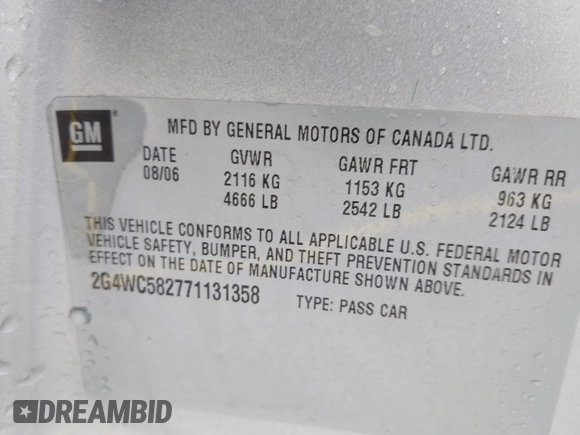 2007 Buick LaCrosse CX with VIN 2G4WC582771131358, listed as a IAAI auction lot 42231899 with 111,437 mi miles and . Bid and sale history available at DreamBid. Image 9.