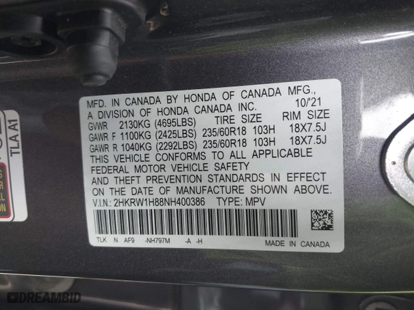2022 Honda CR-V EX-L with VIN 2HKRW1H88NH400386, listed as a IAAI auction lot 41903074 with 28,080 mi miles. Bid and sale history available at carsss.com. Image 9.