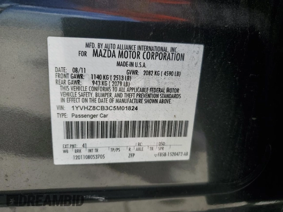 2012 Mazda 6 S Grand Touring with VIN 1YVHZ8CB3C5M01824, listed as a Copart auction lot 80911134 with 53,355 mi miles and Salvage Title. Bid and sale history available at DreamBid. Image 14.