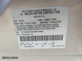 2010 Mazda Mazda6 i Touring Plus with VIN 1YVHZ8CH2A5M10869, listed as a IAAI auction lot 41890776 with 131,732 mi miles. Bid and sale history available at carsss.com. Image 9.