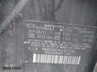 2012 Hyundai Elantra GLS PZEV with VIN KMHDH4AE4CU311094, listed as a IAAI auction lot 41868461 with 109,976 mi miles. Bid and sale history available at carsss.com. Image 9.