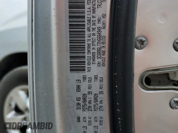 2017 Ram 1500 Big Horn with VIN 3C6RR6LT2HG664949, listed as a Copart auction lot 50429355 with 79,352 mi miles and Salvage title. Bid and sale history available at DreamBid. Image 14.