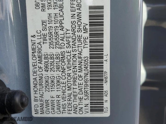 2022 Honda CR-V Hybrid Touring with VIN 5J6RT6H97NL045053, listed as a Copart auction lot 44947585 with NaN miles and Non Repairable. Bid and sale history available at carsss.com. Image 13.