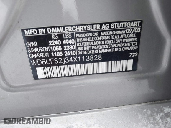 2004 Mercedes-Benz E 320 with VIN WDBUF82J34X113828, listed as a IAAI auction lot 41280495 with Not Provided miles and . Bid and sale history available at DreamBid. Image 9.