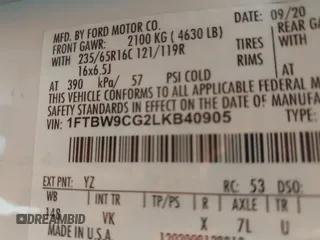 2020 Ford Transit with VIN 1FTBW9CG2LKB40905, listed as a IAAI auction lot 41485711 with 55,832 mi miles. Bid and sale history available at carsss.com. Image 9.
