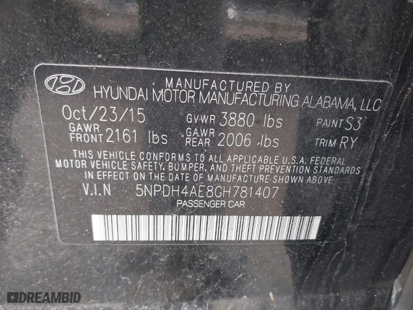 2016 Hyundai Elantra SE with VIN 5NPDH4AE8GH781407, listed as a IAAI auction lot 41809167 with 999,999 mi miles. Bid and sale history available at carsss.com. Image 9.