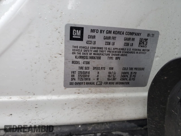 2022 Buick Encore GX Select с VIN KL4MMDSL1NB067698, выставлен на аукционе Copart как лот 60596105 с пробегом 55 334 миль миль и Списание • Salvage title. История ставок и продаж доступна на DreamBid. Изображение 12.