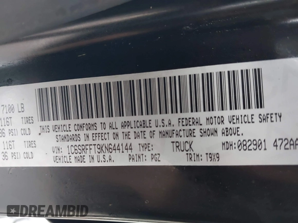 2019 Ram 1500 Big Horn с VIN 1C6SRFFT9KN644144, выставлен на аукционе IAAI как лот 42246446 с пробегом 71 878 миль миль и . История ставок и продаж доступна на DreamBid. Изображение 9.