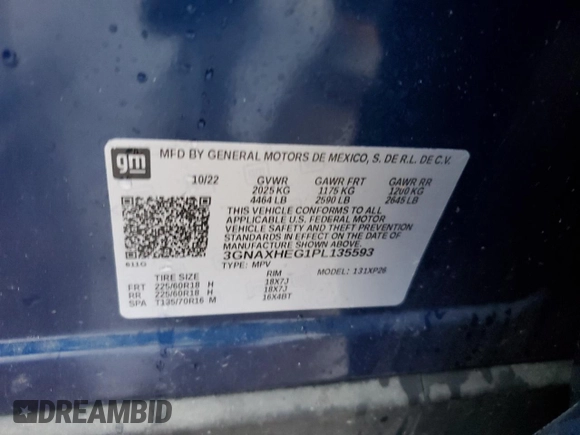 2023 Chevrolet Equinox LS z VIN 3GNAXHEG1PL135593, wystawiony jako Copart lot #45007665 z przebiegiem 44 020 mil mil oraz Szkoda całkowita • Salvage title. Historia ofert i sprzedaży dostępna na DreamBid. Obrazek 16.