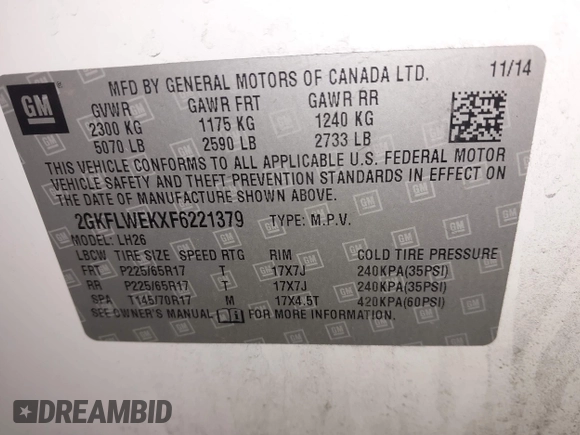 2015 GMC Terrain SLE z VIN 2GKFLWEKXF6221379, wystawiony jako IAAI lot #42073771 z przebiegiem 119 809 mil mil oraz . Historia ofert i sprzedaży dostępna na DreamBid. Obrazek 9.