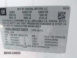 2014 Chevrolet Equinox LS z VIN 1GNALAEK5EZ129079, wystawiony jako IAAI lot #41412781 z przebiegiem 142 130 mil mil oraz . Historia ofert i sprzedaży dostępna na DreamBid. Obrazek 9.