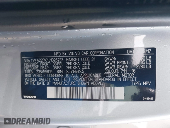 2018 Volvo XC90 Momentum z VIN YV4A22PK1J1326237, wystawiony jako IAAI lot #42224960 z przebiegiem 126 153 mil mil oraz . Historia ofert i sprzedaży dostępna na DreamBid. Obrazek 9.