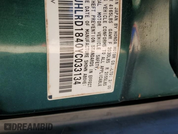 2000 Honda CR-V LX with VIN JHLRD1840YC033134, listed as a Copart auction lot 48556665 with 202,774 mi miles and Salvage Title. Bid and sale history available at carsss.com. Image 15.