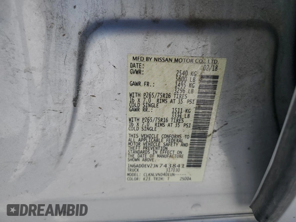 2018 Nissan Frontier Pro-4X with VIN 1N6AD0EV2JN743841, listed as a Copart auction lot 64862954 with Not provided miles and Salvage title. Bid and sale history available at DreamBid. Image 13.