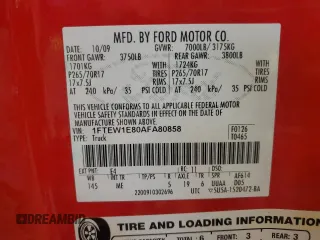 2010 Ford F-150 XL с VIN 1FTEW1E80AFA80858, выставлен на аукционе Copart как лот 50838465 с пробегом 184 037 миль миль и Чистый • Clean title. История ставок и продаж доступна на DreamBid. Изображение 12.