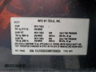 2021 Tesla Model Y Long Range z VIN 5YJYGDEE6MF209034, wystawiony jako Copart lot #57313585 z przebiegiem 54 259 mil mil oraz Szkoda całkowita • Salvage title. Historia ofert i sprzedaży dostępna na DreamBid. Obrazek 12.