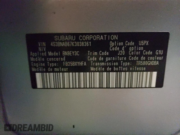 2019 Subaru Legacy with VIN 4S3BNAB67K3038361, listed as a Copart auction lot 49983373 with 51,215 mi miles. Bid and sale history available at carsss.com. Image 12.