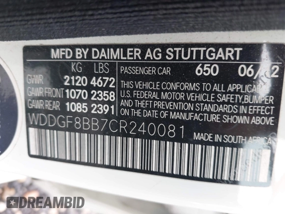 2012 Mercedes-Benz C 300 Sport with VIN WDDGF8BB7CR240081, listed as a IAAI auction lot 42654194 with 50,428 mi miles and . Bid and sale history available at DreamBid. Image 9.