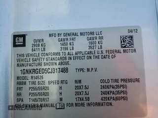 2012 Chevrolet Traverse 1LT with VIN 1GNKRGED5CJ317488, listed as a Copart auction lot 52741925 with 163,422 mi miles and Salvage Title. Bid and sale history available at DreamBid. Image 15.