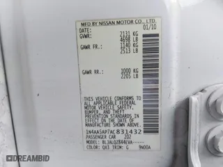 2010 Nissan Maxima 3.5 SV with VIN 1N4AA5AP7AC831432, listed as a IAAI auction lot 41967258 with 180,822 mi miles. Bid and sale history available at carsss.com. Image 9.