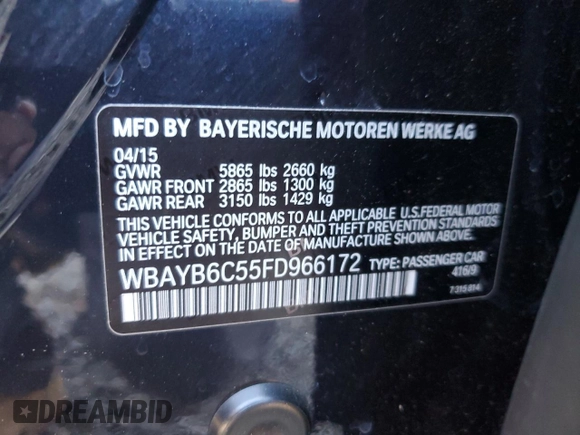 2015 BMW 7 Series 750i xDrive with VIN WBAYB6C55FD966172, listed as a Copart auction lot 68446414 with 57,441 mi miles and Salvage Title. Bid and sale history available at carsss.com. Image 14.