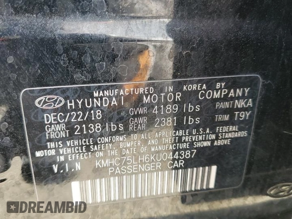 2019 Hyundai Ioniq with VIN KMHC75LH6KU044387, listed as a Copart auction lot 48553905 with 53,533 mi miles and Salvage Title. Bid and sale history available at DreamBid. Image 15.