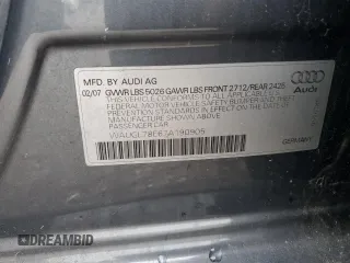 2007 Audi S4 z VIN WAUGL78E67A190905, wystawiony jako Copart lot #72814404 z przebiegiem 141 673 mil mil oraz Tytuł czysty. Historia ofert i sprzedaży dostępna na DreamBid. Obrazek 12.