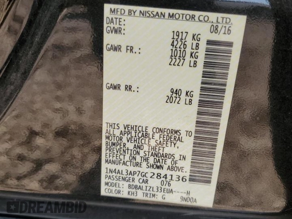 2016 Nissan Altima S with VIN 1N4AL3AP7GC284136, listed as a Copart auction lot 63447715 with Not provided miles and Salvage title. Bid and sale history available at DreamBid. Image 12.