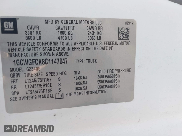 2012 Chevrolet Express Cargo с VIN 1GCWGFCA8C1147047, выставлен на аукционе IAAI как лот 42126530 с пробегом 188 840 миль миль и . История ставок и продаж доступна на DreamBid. Изображение 9.