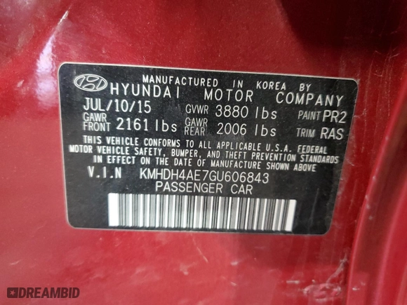 2016 Hyundai Elantra SE with VIN KMHDH4AE7GU606843, listed as a Copart auction lot 52169655 with 97,783 mi miles and Salvage Title. Bid and sale history available at carsss.com. Image 14.