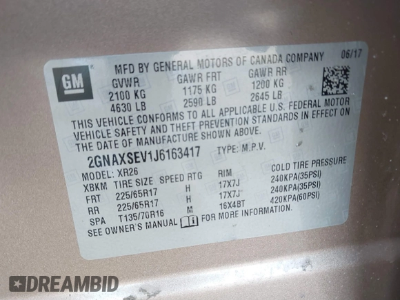 2018 Chevrolet Equinox LT with VIN 2GNAXSEV1J6163417, listed as a IAAI auction lot 41718663 with 85,940 mi miles and . Bid and sale history available at carsss.com. Image 9.