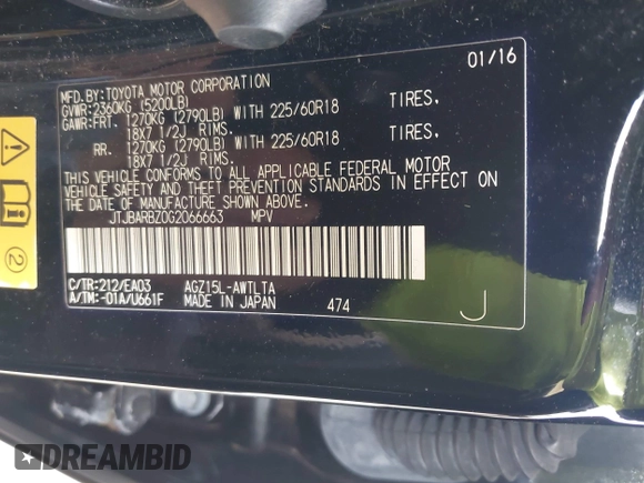2016 Lexus NX 200t with VIN JTJBARBZ0G2066663, listed as a IAAI auction lot 42060218 with 78,685 mi miles and . Bid and sale history available at DreamBid. Image 9.
