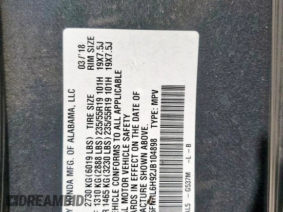 2018 Honda Odyssey Elite с VIN 5FNRL6H92JB104898, выставлен на аукционе Copart как лот 65257635 с пробегом 147 250 миль миль и Чистый • Clean title. История ставок и продаж доступна на DreamBid. Изображение 13.