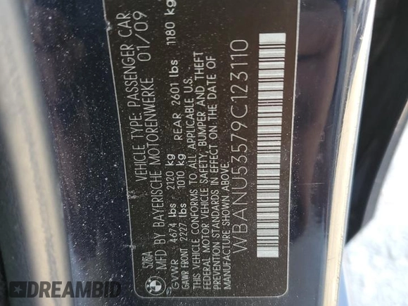 2009 BMW 5 Series 528i with VIN WBANU53579C123110, listed as a Copart auction lot 74227204 with Not Provided miles and Salvage Title. Bid and sale history available at carsss.com. Image 12.