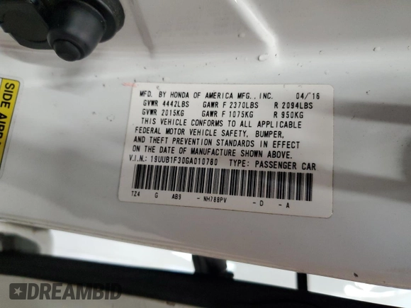 2016 Acura TLX with VIN 19UUB1F30GA010780, listed as a Copart auction lot 52712825 with 102,675 mi miles and Salvage Title. Bid and sale history available at carsss.com. Image 12.