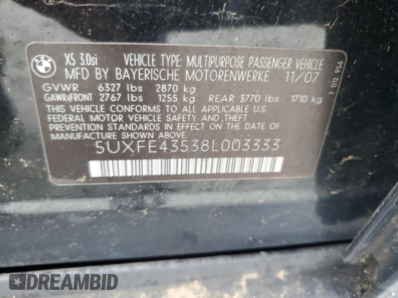 2008 BMW X5 3.0si with VIN 5UXFE43538L003333, listed as a Copart auction lot 86924614 with 144,860 mi miles and Clean Title. Bid and sale history available at carsss.com. Image 13.
