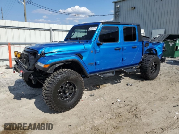 2020 Jeep Gladiator Overland with VIN 1C6HJTFG4LL162262, listed as a Copart auction lot 57261325 with 74,856 mi miles and Salvage title. Bid and sale history available at DreamBid. Image 1.