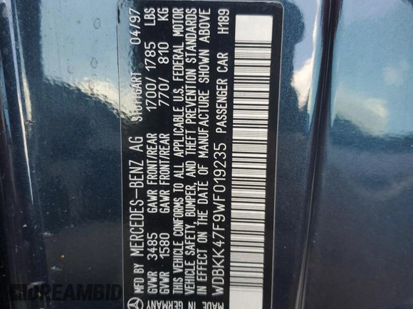 1998 Mercedes-Benz SLK 230/320 z VIN WDBKK47F9WF019235, wystawiony jako Copart lot #46457955 z przebiegiem Nie podano mil oraz Nie do naprawy • Non repairable. Historia ofert i sprzedaży dostępna na DreamBid. Obrazek 13.