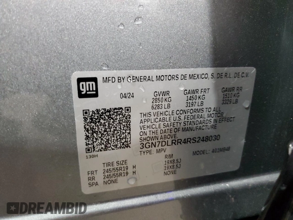 2024 Chevrolet Equinox EV LT with VIN 3GN7DLRR4RS248030, listed as a Copart auction lot 51100795 with 2,084 mi miles and Salvage Title. Bid and sale history available at DreamBid. Image 14.