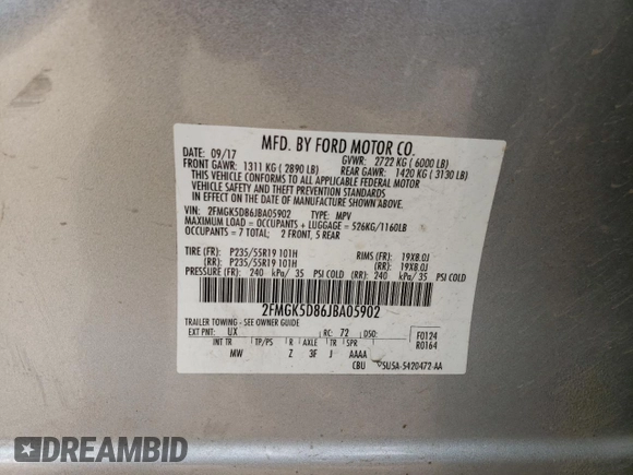 2018 Ford Flex Limited with VIN 2FMGK5D86JBA05902, listed as a Copart auction lot 42777445 with 104,031 mi miles and Salvage Title. Bid and sale history available at carsss.com. Image 15.