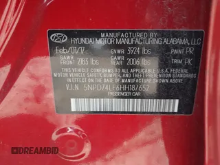 2017 Hyundai Elantra SE z VIN 5NPD74LF6HH187652, wystawiony jako IAAI lot #41822167 z przebiegiem 71 582 mil mil oraz . Historia ofert i sprzedaży dostępna na DreamBid. Obrazek 9.